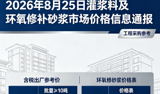 康马2026年8月25日灌浆料及环氧修补砂浆市场价格信息通报